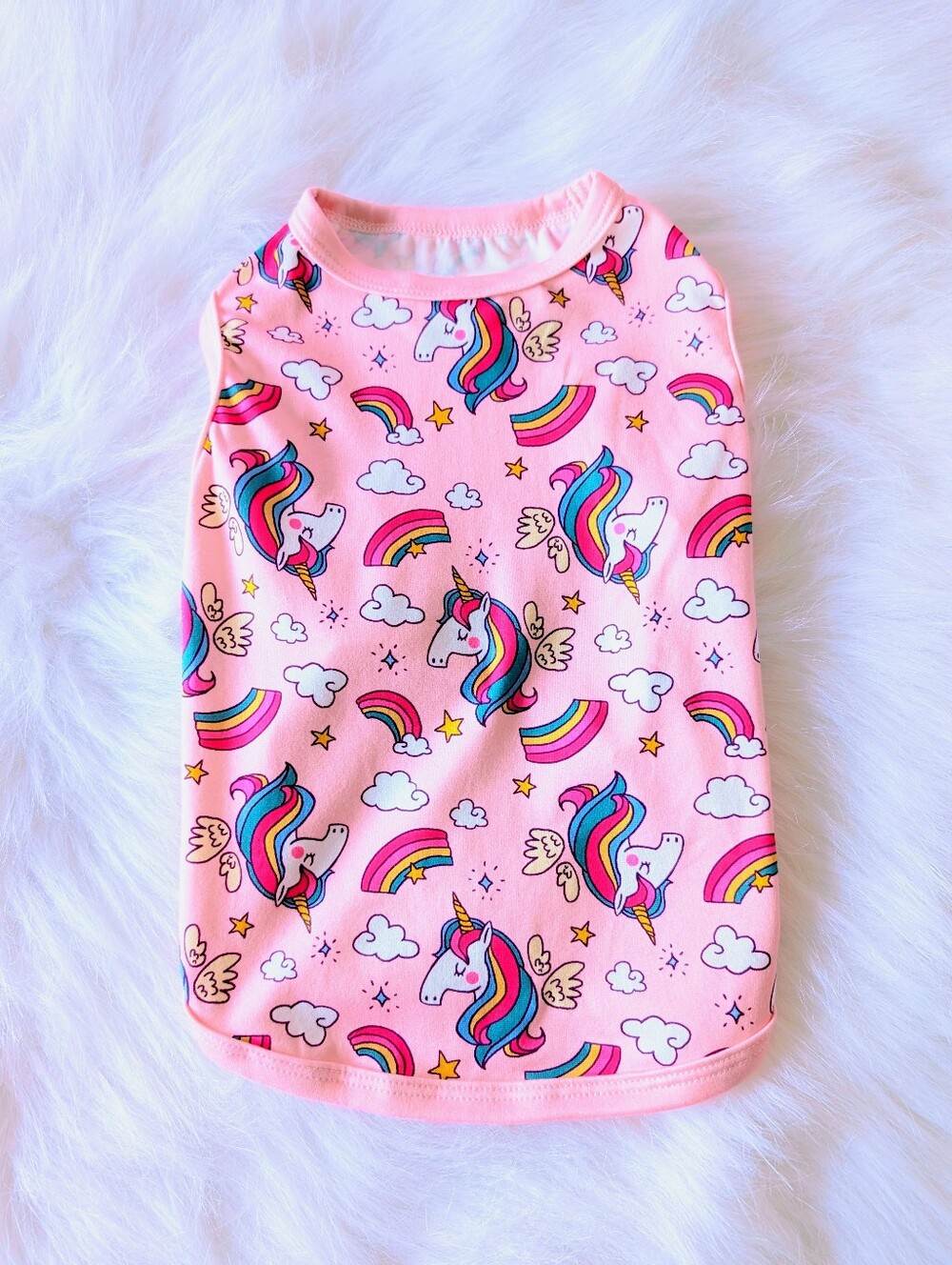 Cutebone Dog Tee, Rainbows, Unicorns, New, Medium, Pink Multi-Color